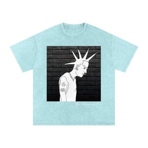 T-shirt délavé à l'acide personnalisé, streetwear hip-hop, t-shirts effet pierre avec logo, 100% coton, t-shirt vintage - Product Image 1