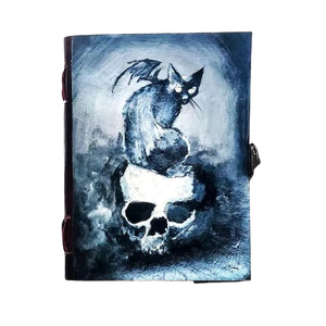 Mina trăng tròn da Tạp Chí in bìa cứng nhật ký có cánh mèo đen thiết kế bộ xương Gothic witchy viết Halloween máy tính xách tay - Product Image 1