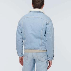 Custom Premium Stone Washed Oversized <b>Quilted</b> Sleeve Trucker Sherpa <b>Denim</b> <b>Jacket</b> Windproof Breathable Casual Eco-Friendly Men - Product Image 4