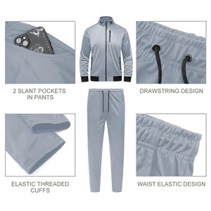 Survêtements souples à fermeture éclair avec poches à fond côtelé noir dernier cri Survêtements à fermeture éclair personnalisés sérigraphiés pour hommes Ensemble deux pièces - Product Image 5