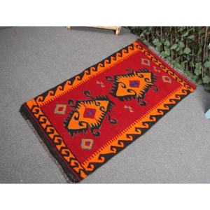 พรมขนาด 2.2x4 ฟุต, พรมตุรกีโบราณ, พรมลายดอกไม้สีแดงคิลิม - Product Image 2