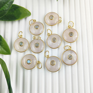 Quartz rose cristal pendentifs fins breloques double pierre forme pierres précieuses bijoux or Vermeil lunette ensemble guérison pendentif bijoux - Product Image 5