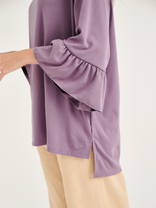 Fourniture mondiale de vêtements d'été de qualité supérieure Blouse décontractée à manches bouffantes Blouse violette brodée à bas prix - Product Image 2