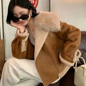 Abrigo de piel de lana de piel de oveja Real nueva chaqueta de lana gruesa para el hogar Top estilo corto tela de lona de motocicleta de calle alta - Product Image 3