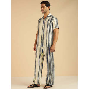 Amanush <b>Men's</b> Breathable Multi Striped Cotton Co-Ord Set Short Sleeve Shirt Ankle Length Pants Casual Summer Wear Pajama Set - Product Image 4