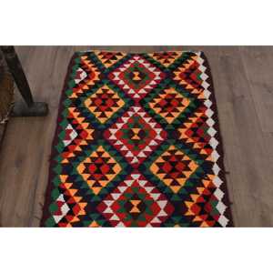 Turkish Vintage Kilim <b>Runner</b> Rug 2.6x9.7 ft, <b>Red</b> Floral Rug Wool - Product Image 4