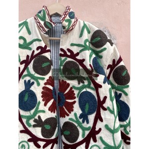 Indian Cotton <b>Velvet</b> Fabric Jacket Casual Unisex Suzani Overcoat With Hand Embroidery Women's Winter Short Jacket for Party Wear - Product Image 2