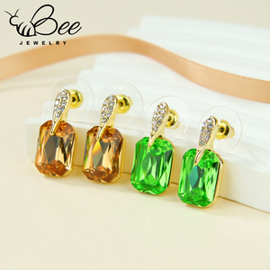 Parures de bijoux pour femmes avec grandes boucles d'oreilles pendantes en cristal carré, ensembles de colliers en pierre naturelle en or 14 carats pour femmes - Product Image 3