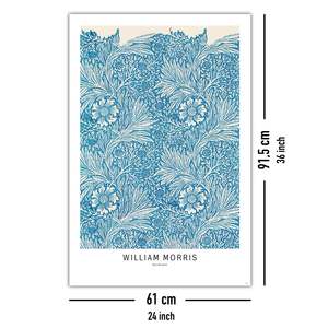 Póster de acuarela pintado a mano de William Morris con diseño de marigold azul, pintura floral moderna - Product Image 2