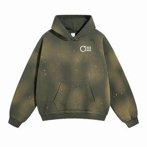 Sudadera con capucha lavada con ácido de algodón de rizo francés, logotipo personalizado, ropa de calle desgastada de gran tamaño, lavado de potasio forrado, servicio OEM - Product Image 4