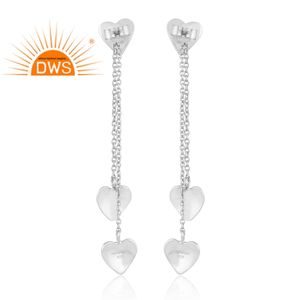 Meilleure vente 925 Fine Sterling Silver Heart Charm Design Dangle Boucle d'oreille Bijoux en argent pour les femmes Cadeau pour elle - Product Image 4