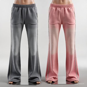 Unisex Custom Loose Trousers Wide Leg Track Sweat Pants Cotton Acid Wash Sun Fade Rhinestone Straight Flare Sweatpants <b>for</b> <b>Men</b> - Product Image 6