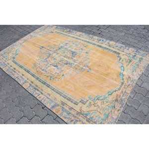 Turkish Vintage Large Rug 5.2x8.3 ft (159x253 cm), <b>Yellow</b> Bordered Rug - Product Image 2