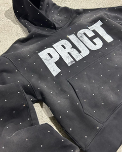 Sudaderas con capucha con diamantes de imitación para hombre con logotipo impreso en pantalla personalizado, algodón pesado de gran tamaño, algodón, lavado ácido, sol, desteñido - Product Image 5