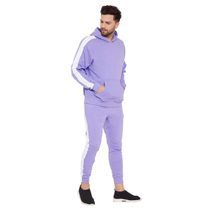 Ensemble de survêtement pour homme à capuche violet, manches longues, couleur unie, vêtements décontractés avec poches latérales, 100% coton, style automne - Product Image 3