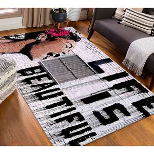 Alfombra de Lana Ecológica con Diseño de Mujer de Banksy, Alfombra de Chenilla con Parches, Impresión 3D, Antideslizante con Base de Látex - Product Image 4