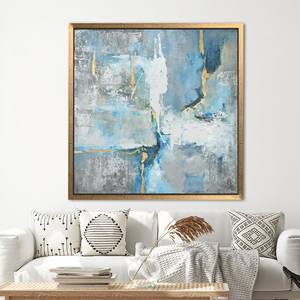 Printed Canvas: Abstract Old <b>Plaster</b> Effect <b>Wall</b> <b>Art</b>, Blue & Gray,Gold Framed - Product Image 1