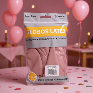 Palloncini in lattice Party Love 45cm Rosa Opaco 6 pezzi in sacchetto decorativi - Product Image 3
