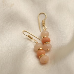 Handmade Peach <b>Moonstone</b> Gemstone Drop <b>Earrings</b> with Gold Spacer Beads, Findings & Plated Hook Dangles <b>Earring</b> - Product Image 4