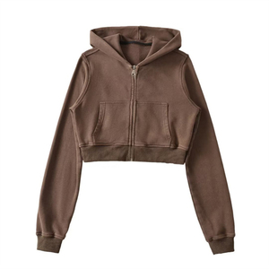 Oem Custom logo High Quality Print Embroidery Vintage Cropped Hoodies Wholesale Cropped Zip Women Hoodies - Product Image 3