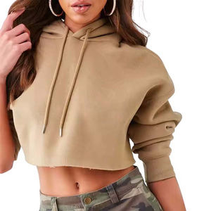 Haut court à capuche brut épaule tombante sweat à capuche pour femme meilleure qualité Street Wear coton polaire surdimensionné haut court sweats à capuche pour femmes - Product Image 5