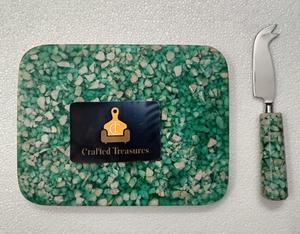 Food Grade Cheese Boards With Butter Knives Set Epoxy <b>Resin</b> with embedded <b>stones</b> Design cheese Cutting Platter Households item - Product Image 5