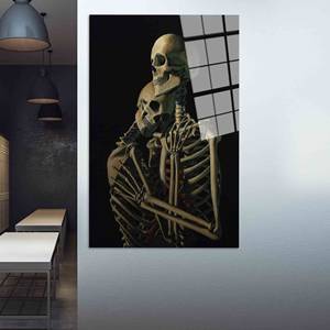 Lienzo con estampado de pareja de calaveras: arte gótico moderno para pared de Halloween, arte en vidrio templado - Product Image 1