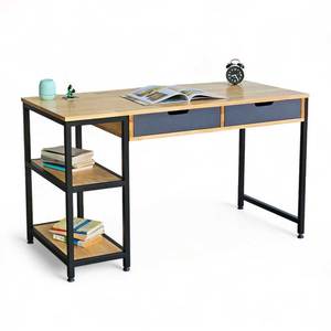 Modern Rubber Wood <b>Computer</b> <b>Desk</b> with Shelves and Drawers-130x60cm - Product Image 1