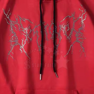 Sweat à capuche délavé à l'acide pour hommes de style urbain en coton mélangé avec strass détaillant motif imprimé scintillant pull d'hiver - Product Image 6