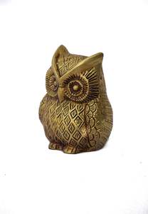 Idolo de Búho de Latón Antiguo Dorado para Remedios de Vastu, Antiguo - Product Image 3