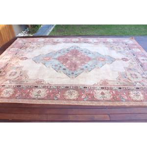 8.3x11.6 ft Vintage Oversize Turkish Solid <b>Wool</b> Rug Eco-Friendly Traditional Patchwork Design Latex Backing <b>Red</b> Blue Home Rug - Product Image 3