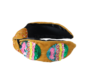 Bandeau de Pâques fait main avec des paillettes, bandeau à nœuds perlés pour les fêtes, accessoires de boutique pour femmes et filles, bandeau rembourré en velours - Product Image 2