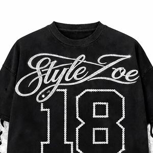 Pulls en maille personnalisés OEM, marque personnalisée, pull d'hiver ample, patch en strass, délavé au soleil, double couche, impression sur écran, lavage à l'acide - Product Image 3