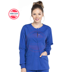 เสื้อแจ็คเก็ตสครับสำหรับผู้หญิงโรงพยาบาล,แจ็คเก็ตสแนปปิดกระเป๋าด้านหน้าแขนยาวผ้าฝ้ายโพลีเอสเตอร์คุณภาพเยี่ยมสำหรับผู้หญิง - Product Image 1