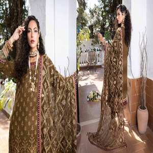 Ropa de boda de alta calidad, ropa india y pakistaní con trabajo de bordado pesado con dupatta pesada y pantalones de seda al por mayor - Product Image 2