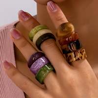 Ensemble de bagues en résine multicolores, bagues en acrylique, bagues épaisses, bijoux de mode, modèle ange, écaille de tortue, unisexe, vente en gros