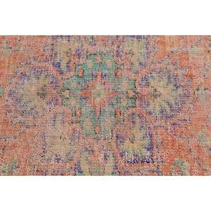 Tapis turc vintage 4.7 x 4.8ft fait à la main Orange vert Patchwork Design laine Viscose Latex pour salon couloir forme Rectangle - Product Image 5