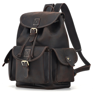 Fashionable <b>Brown</b> Cowhide <b>Leather</b> <b>Laptop</b> Backpack High-End Multi-Style with Zipper Closure - Product Image 2