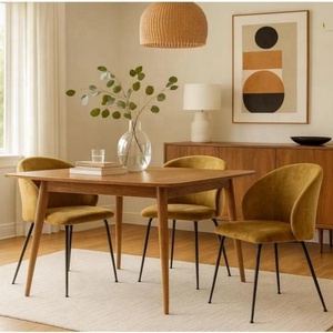Sedia da Pranzo Curva in Velluto <span class=keywords><strong>Color</strong></span> <span class=keywords><strong>Senape</strong></span> con Gambe in Metallo, Stile Mid-Century Modern per <span class=keywords><strong>Cucina</strong></span> e Soggiorno - Product Image 2