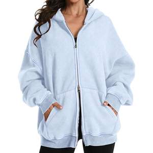 เสื้อมีฮู้ดโอเวอร์ไซส์ผ้าฝ้ายขนแกะ380Gsm ของผู้หญิงเสื้อวินเทจซักได้แนวสตรีทพร้อมซิปและฮู้ดคอปกแบบกรดออกแบบได้ตามต้องการ - Product Image 1