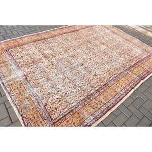 7.3x9.8 ft Vintage Oversize Rug, <b>Brown</b> Red Turkish Oriental <b>Wool</b> Rug - Product Image 2