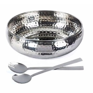 High Quality Hammered Salad Serving Bowl with Servers Handmade Aluminium Mixing Bowl Perfect for Housewarmings & Dinner Parties - Product Image 2