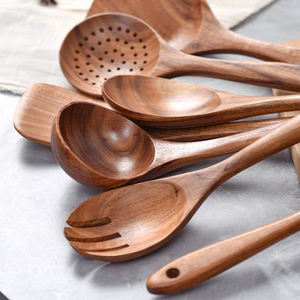 Set di Cucchiai e Forchette in Legno di Teak Ecologico, Utensili da Cucina per Uso Domestico, Best Seller - Product Image 3