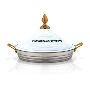 Dernière nouvelle collection de casseroles en acier inoxydable à double paroi de forme ronde vaisselle de table vente à chaud en métal réchauffeur d'aliments - Product Image 5