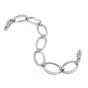Pulsera de Eslabones Ovalados con Baño de Rodio para Mujer, con Diamantes Redondos de Corte Brillante Engastados en Canal, Estilo Clásico, Joyería para Fiestas - Product Image 2