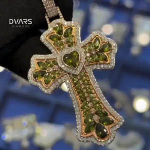 Custom Luxury Moissanite Diamond <b>Cross</b> Pendant Fully Iced Green CZ Rhodium Plated Claw Setting 925 Sterling Silver <b>Charm</b> - Product Image 5