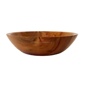 Acacia Large Wooden Bowls Shiny Polished Fruit Mixing Serving Rustic Handmade Crafts Bowl For Restaurants Camping Party Decor