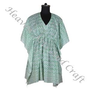 Bloque de mano impreso algodón Kaftan hecho a mano indio Abaya Kaftan Dubai moda Jalabiya ODM suministro cintura Natural - Product Image 2