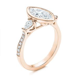 Bague de mariage en or 18k personnalisée, ensemble de lunette à coupe marquise, ensemble de chaînes de mariage, bague en diamant pour femmes - Product Image 4