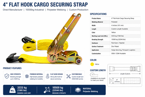 Provina Fabricante Directo, Correa de Amarre con Gancho Plano de 4 Pulgadas, Correa de Seguridad para Carga de 10000 kg, Certificación CE, Cinta de Poliéster Industrial - Product Image 3